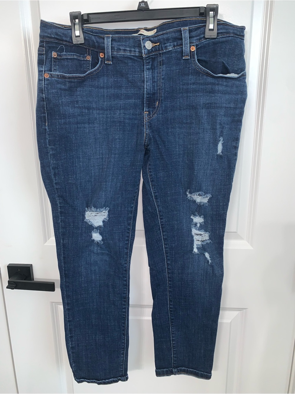 Levi's Dark Blue Distressed Boyfriend Jeans